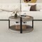 Grey Rubber Wood Mid-Century Coffee Table with Storage Shelf, Round